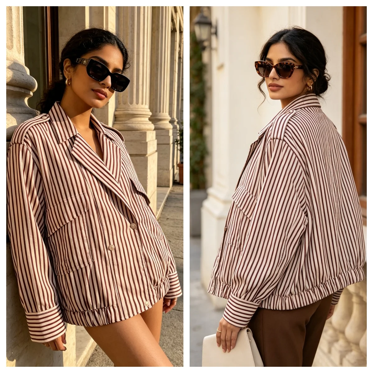 Camisa de Mujer Guobioziy, Colección Otoño 2026, Nueva Camisa de Estilo Chaqueta de Piloto con Cuello, Bolsillos y Detalles de Rayas, Versátil y a la Moda