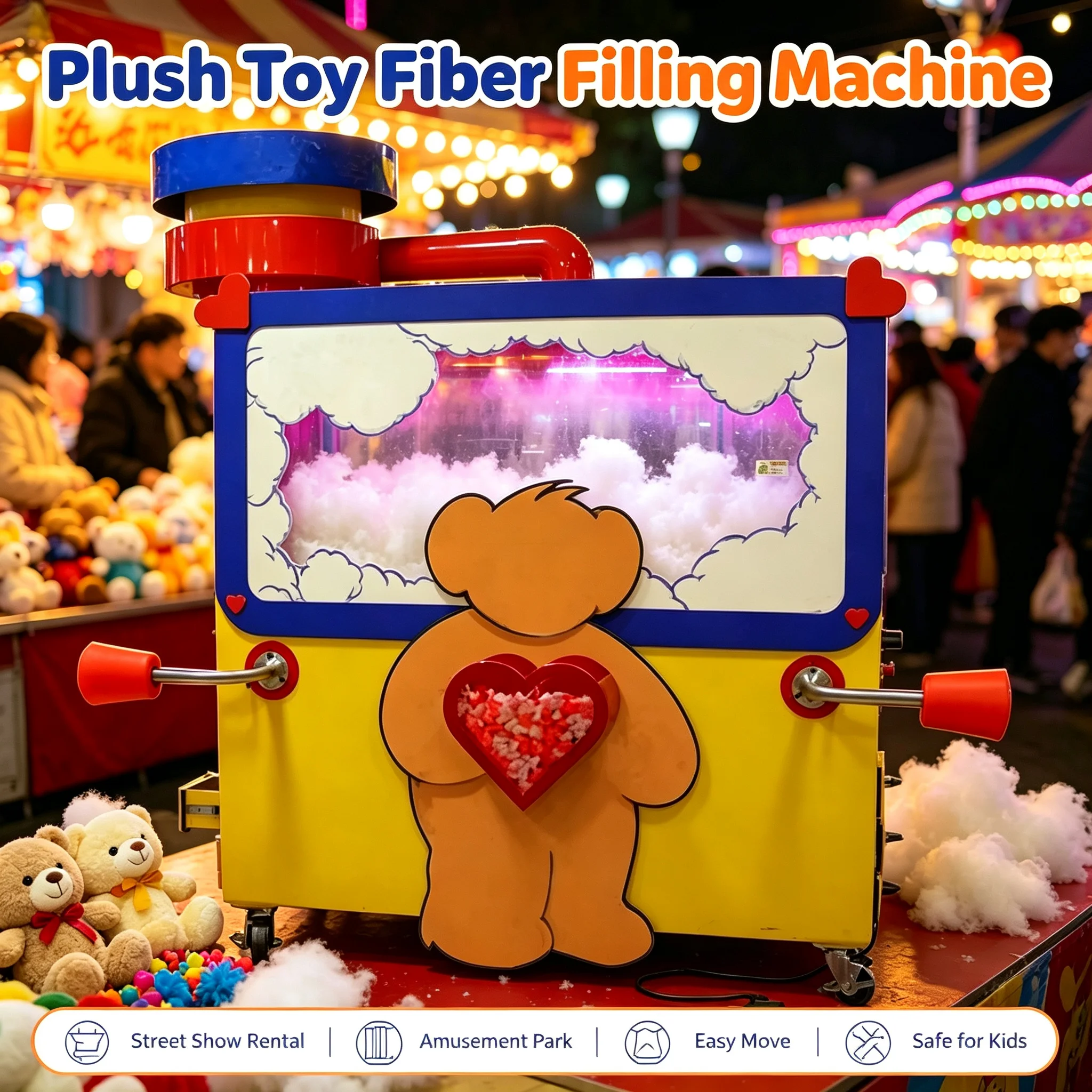 Cotton Stuffing Machine Plush Toy Filling Device LED Atmosphere Light For Playground Shopping Mall Customized Business