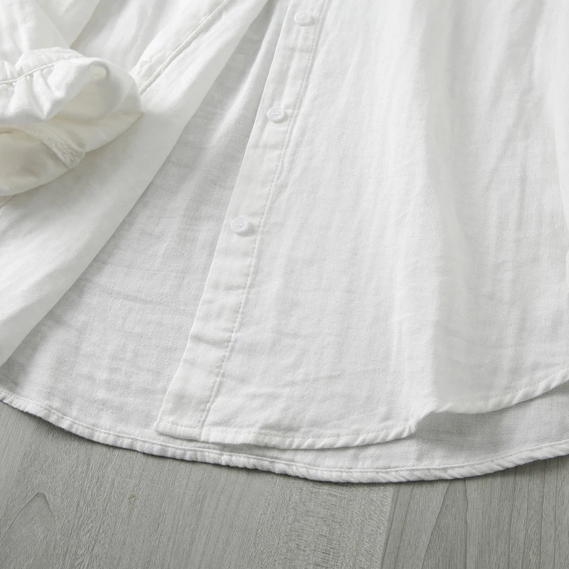 New Spring And Autumn Lace Stand-up Collar Cotton Tops Women Clothing Long-sleeved Solid Color Female Shirts & Blouses U111