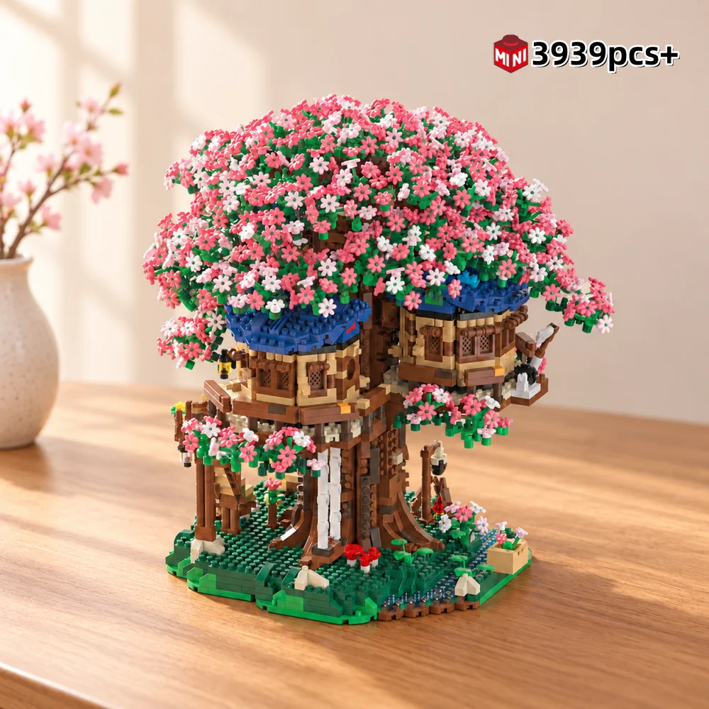 3939pcs MOC Cherry Blossom Tree Micro Building Block Kit Toys DIY tabletop decoration Tree House Model Birthday Gifts Girls