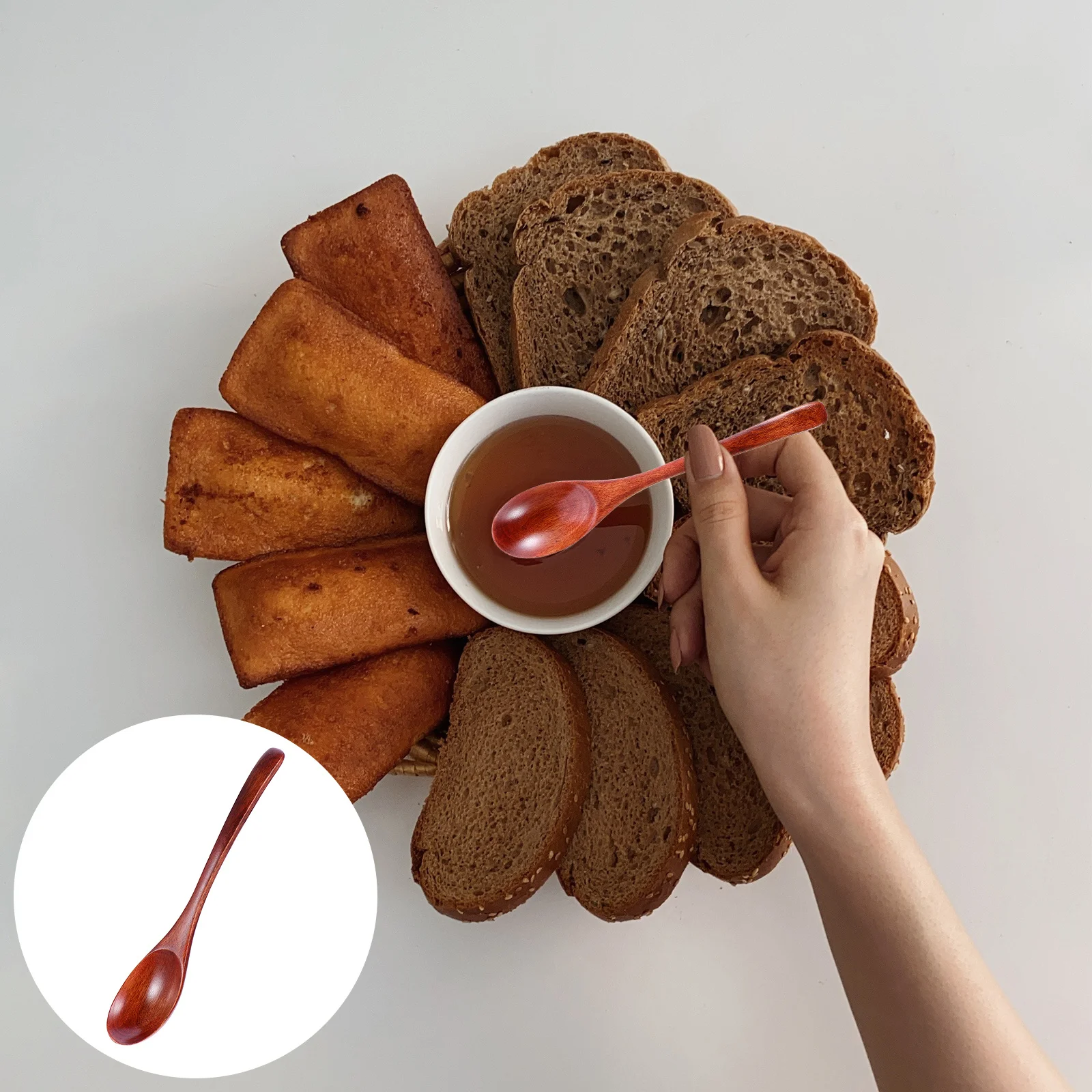 

6pcs Wooden Soup Spoon Natural Thickened Lightweight Ladle For Cake Coffee Dessert Hot Pot Kitchen Cookware Table Utensil