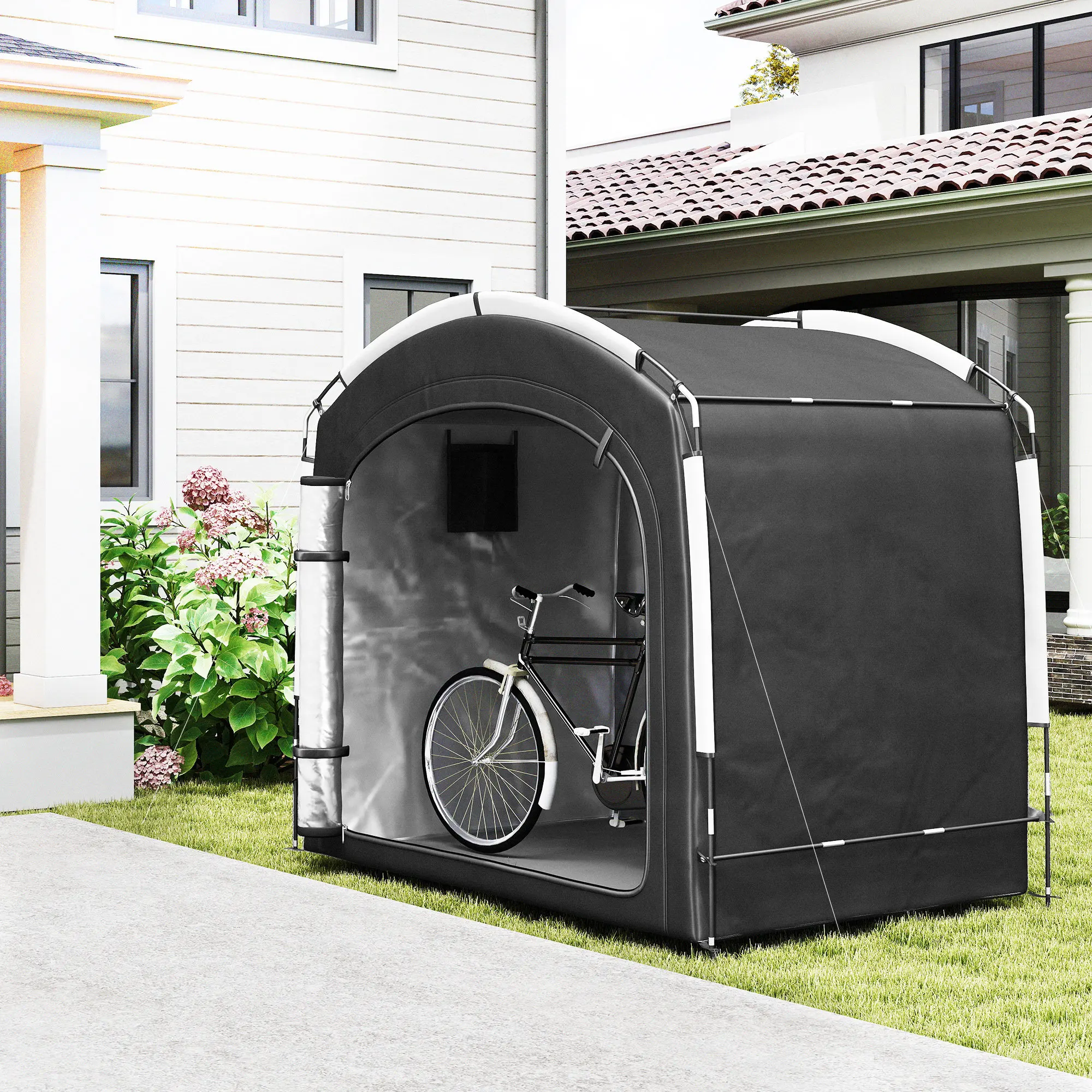 Outsunny Bike Storage Tent Shed with Carry Bag for 3-4 Bikes, Black