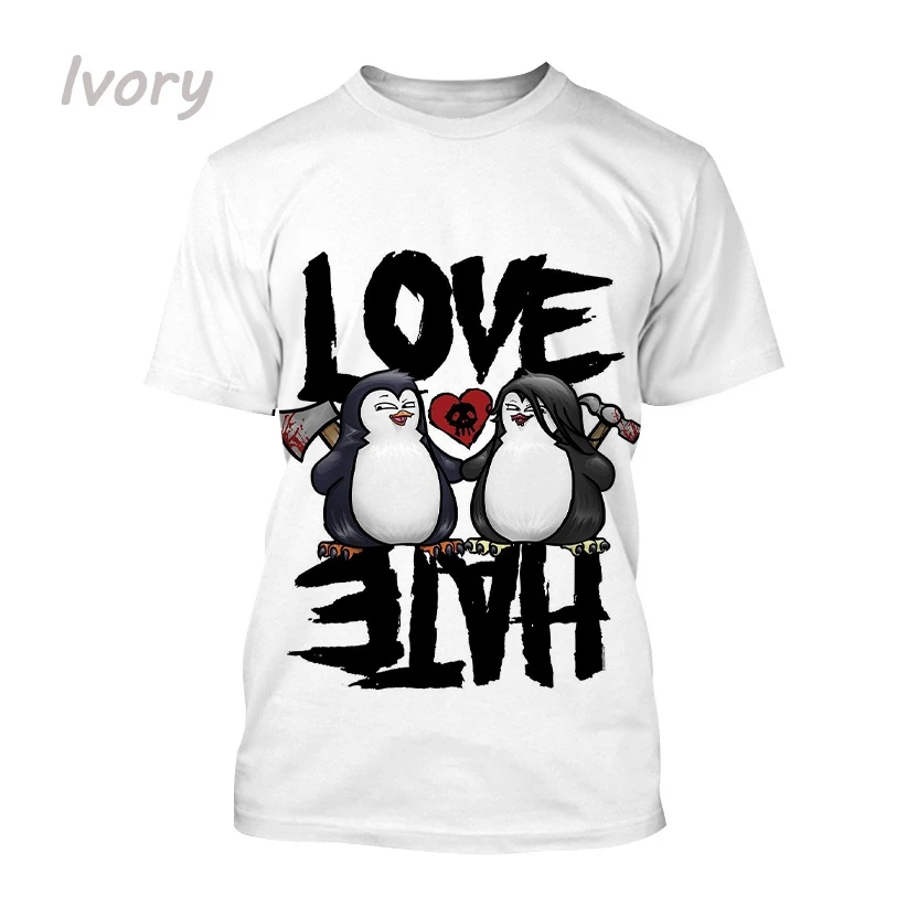 New Crazy Penguin 3D Printed T-Shirt Short Sleeve Personalized Penguin Text Print Fashion Unisex Harajuku Style Street tees Tops