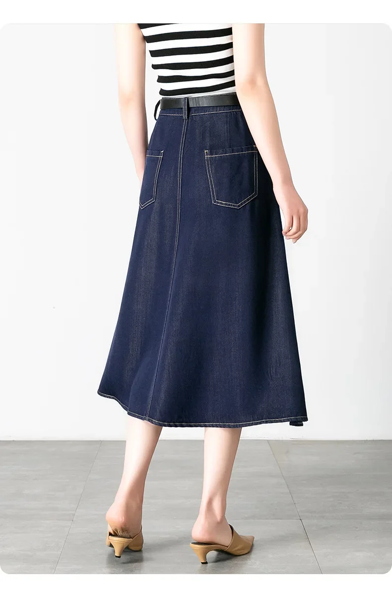 Koreańska wersja nowej modnej cienkiej spódnicy jeansowej z tencela. Damska nowa wiosna/lato luźna sukienka dżinsowa z wysokim stanem