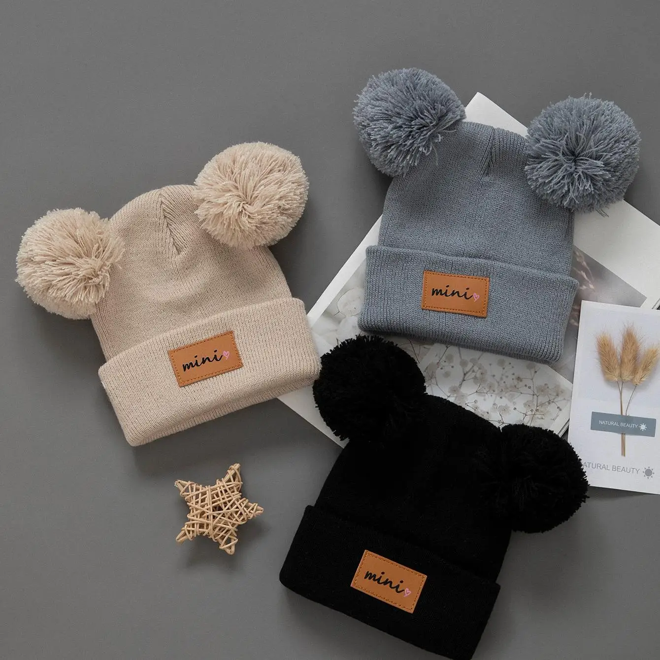 

3pcs Kids Knitted Bonnet Bebe Newborn Baby Hat Pompom Cute Winter Hat for Boys Girls Children Warm Beanie Cap 0-3Y