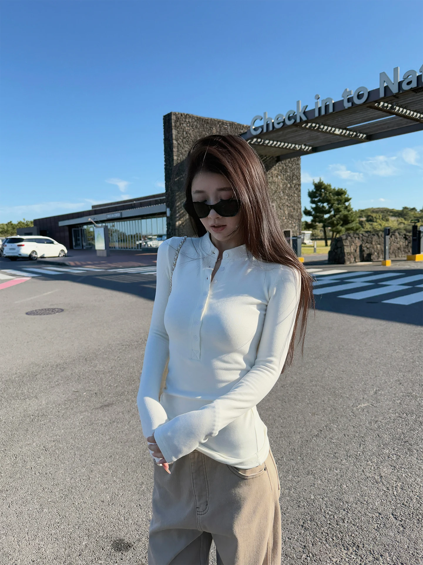 

Here Yaya op Lazy Sle Fce Lined Dense Fabric Henry Collar Long Sve T-irt Stand Fit Cotton Blend Winter Base La...