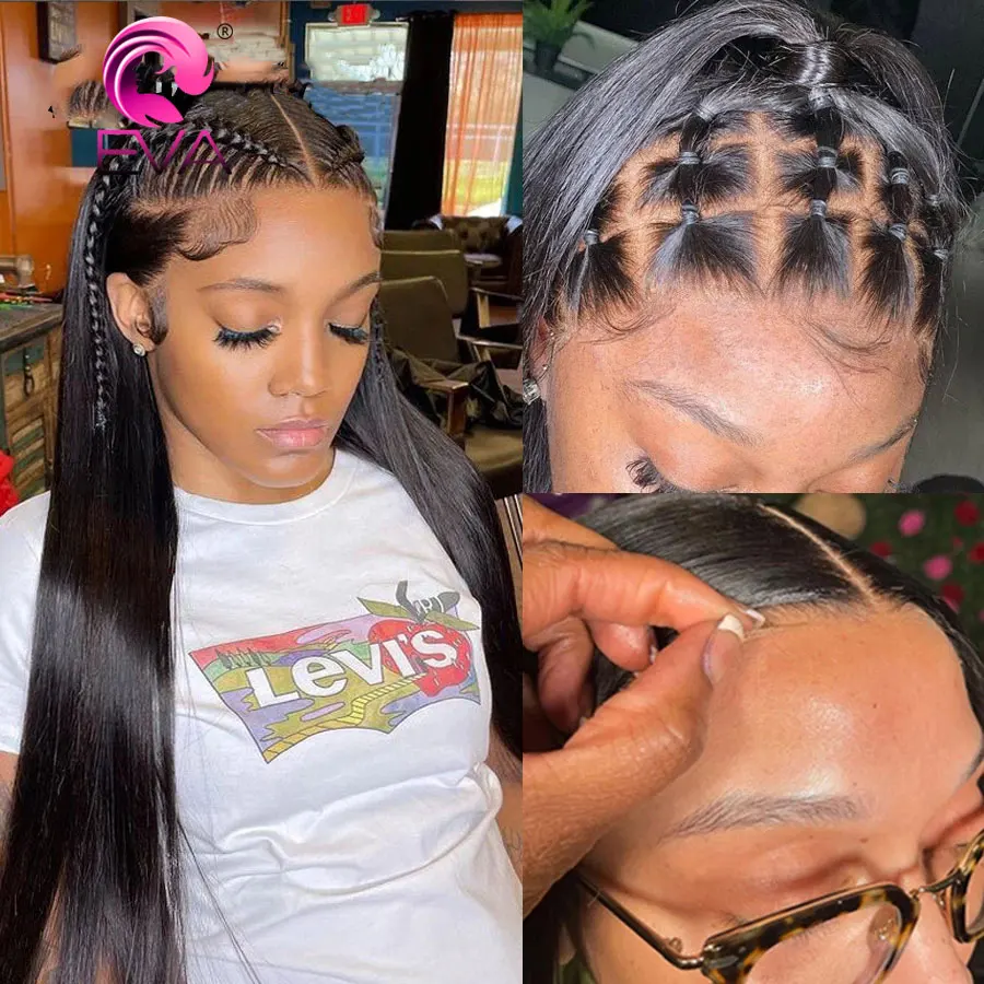Eva HD Full Frontal Wigs Straight Melt Skins 13x6 HD Lace Front Human Hair Wigs Virgin Hair Pre Plucked Bye Knots HD Lace Wigs