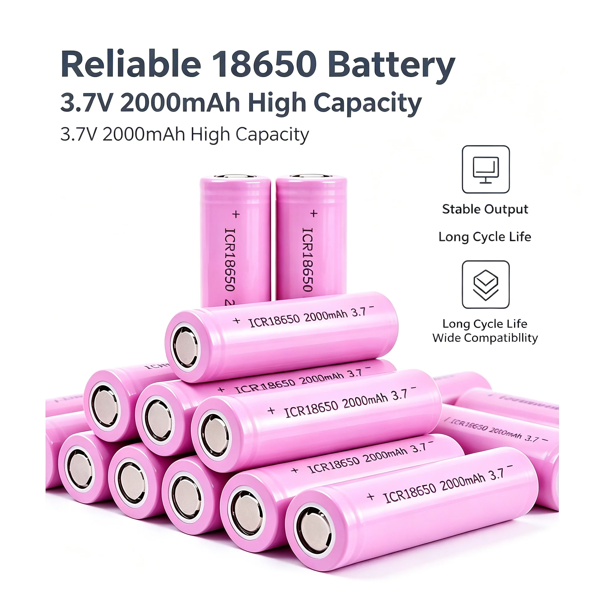 18650 Rechargeable Lithium Battery ICR18650 3.7V 2000mAh Li-ion Cell For Torch LED Flashlight Mini Fan Children Toys Powerbank