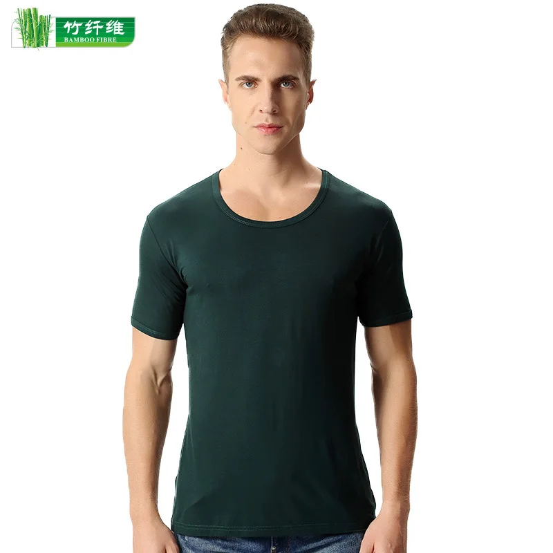 Spring and summer men\'s new thin bamboo fiber T-shirt soft elastic plus size round neck short-sleeved tops tee shirt homme