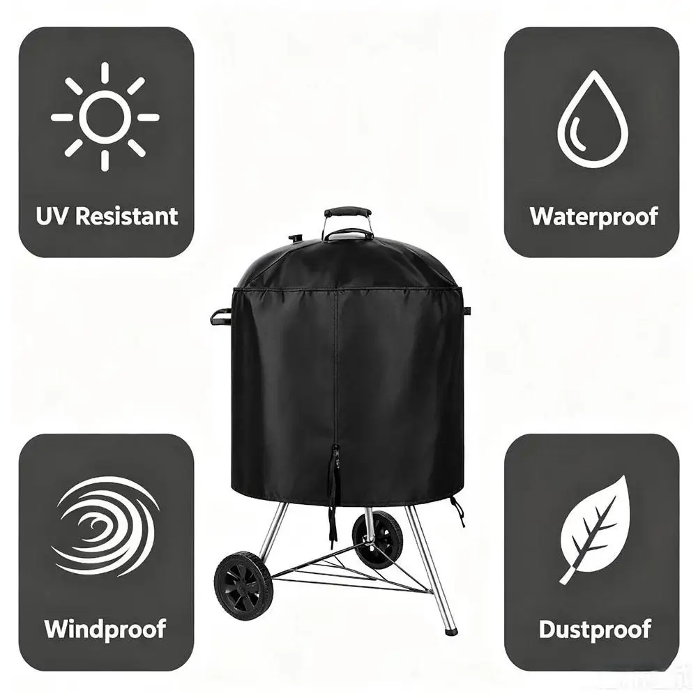 BBQ Grill Fire Pit Cover 210D Oxford Waterproof Weather Resistant UV Dust  Drawstring for Patio Yard Camping Outdoor Cookware