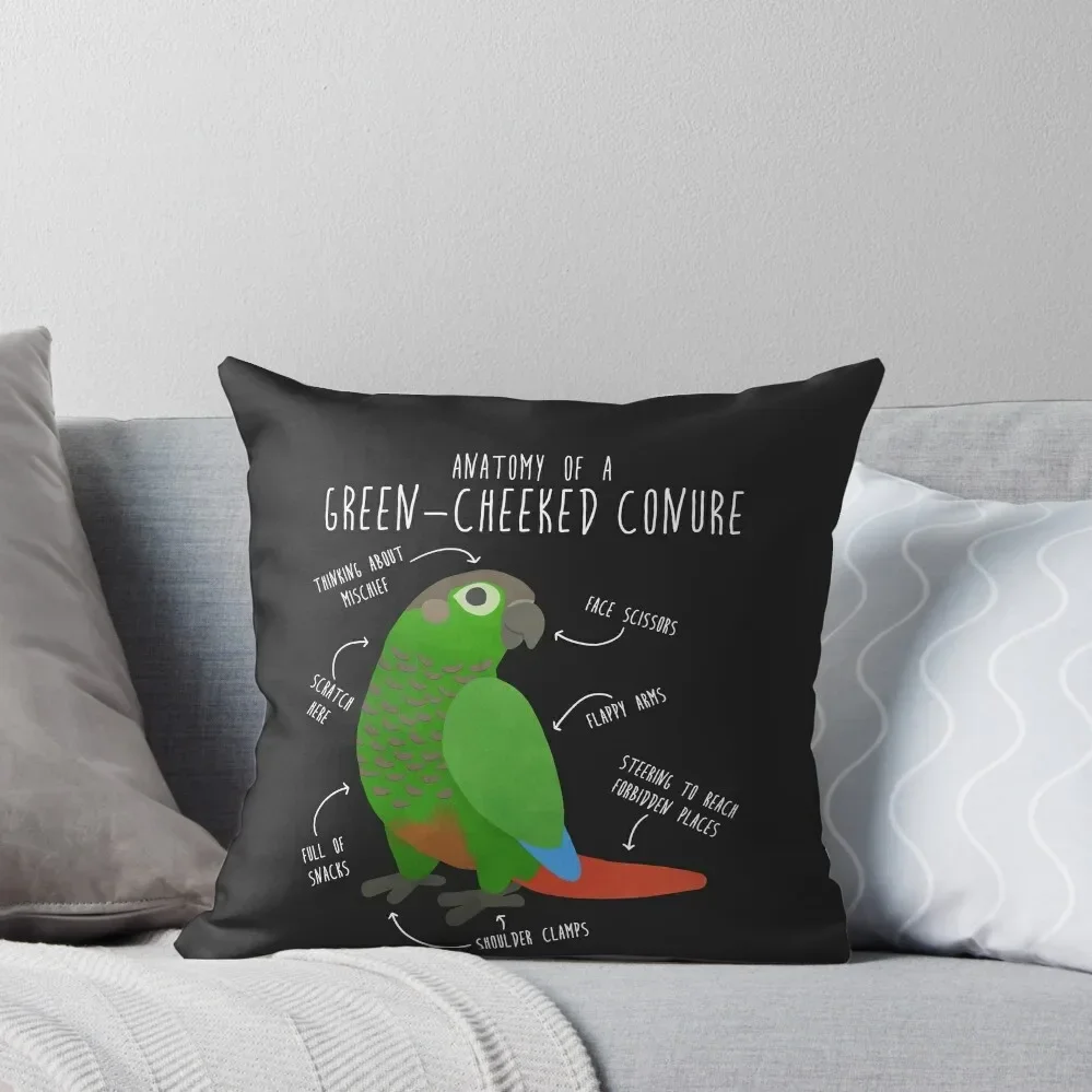 Green Cheek Conure Anatomy Throw Pillow Christmas Throw Pillows Covers Pillows Aesthetic pillow