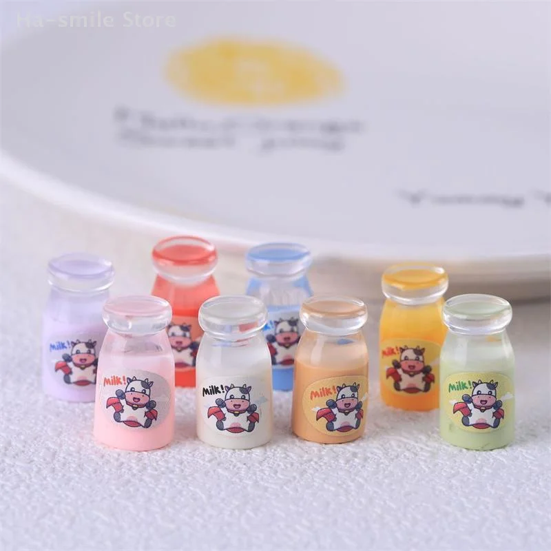 Bouteille de lait transparente pour maison de poupée 1/12, 10 pièces, Simulation de maison de poupée, ornements miniatures en résine, jouets, accessoires de décoration pour la maison