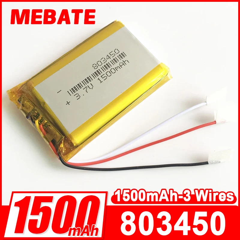 3.7V 1500mAh Lipo Rechargeable battery 803450 with 3 wires For GPS DVD Recorder Bluetooth Headset E-book Camera Corsair Void Pro