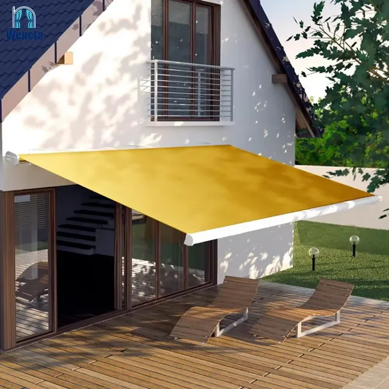 for Electric Retractable Cassette Awning Motorized Patio Sunshade Outdoor with Warm LED Light