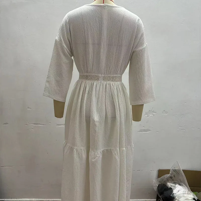 Sexy Boho Women's Summer Long Dress Female Elegant Beach Sundress Holiday Long Sleeve Lace Casual Loose Dresses Vestidos Платье