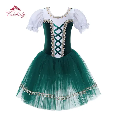 New Green Ballet Tutu Dress for Girls Ballerina Dancewear Costume Kids Performance Dancing Clothing