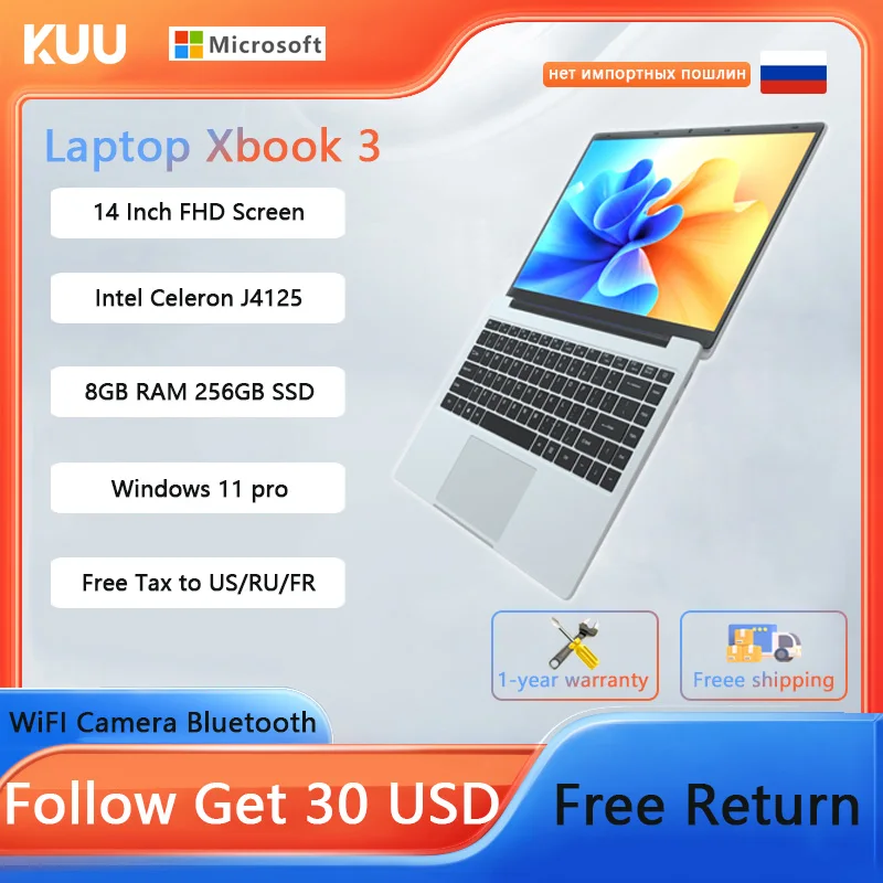 

14 Inch Student Notebook Intel Celeron J4125 8GB RAM 256GB SSD Windows 11 Cheap Computer With WiFi Camera Bluetooth