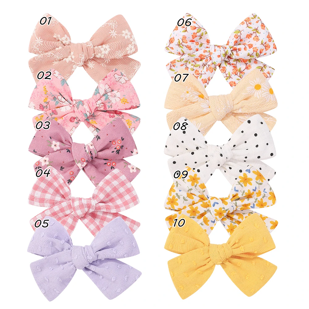 2pcs Print Bows Hairpins for Girls Headware Corduroy Bows Safe Hair Clips Barrettes for Infants Toddlers Baby Hair Accessories