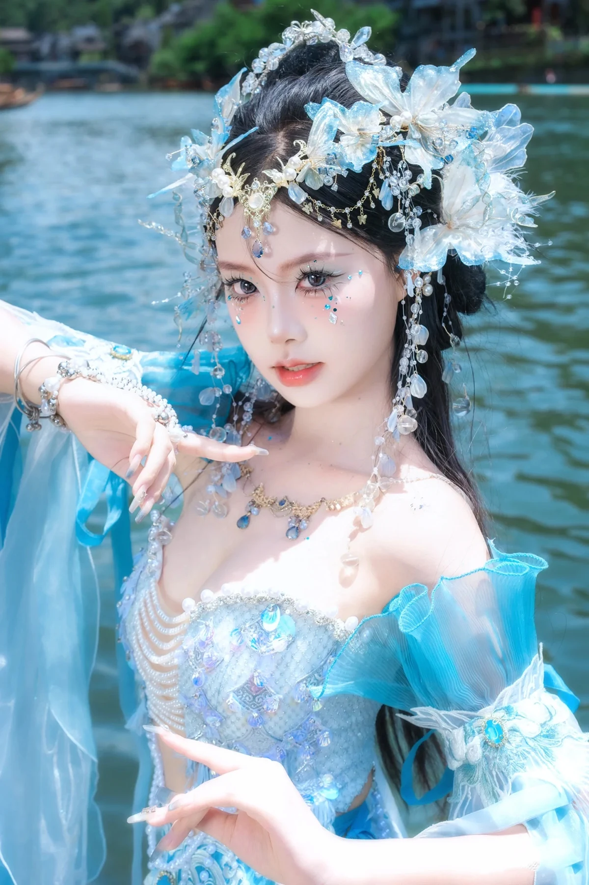 Mermaid Princess Bride Wedding Dress Headdress Xiuhe Hanfu Hair Accessory Tassel Forehead Chain Crown Travel Photography Elf