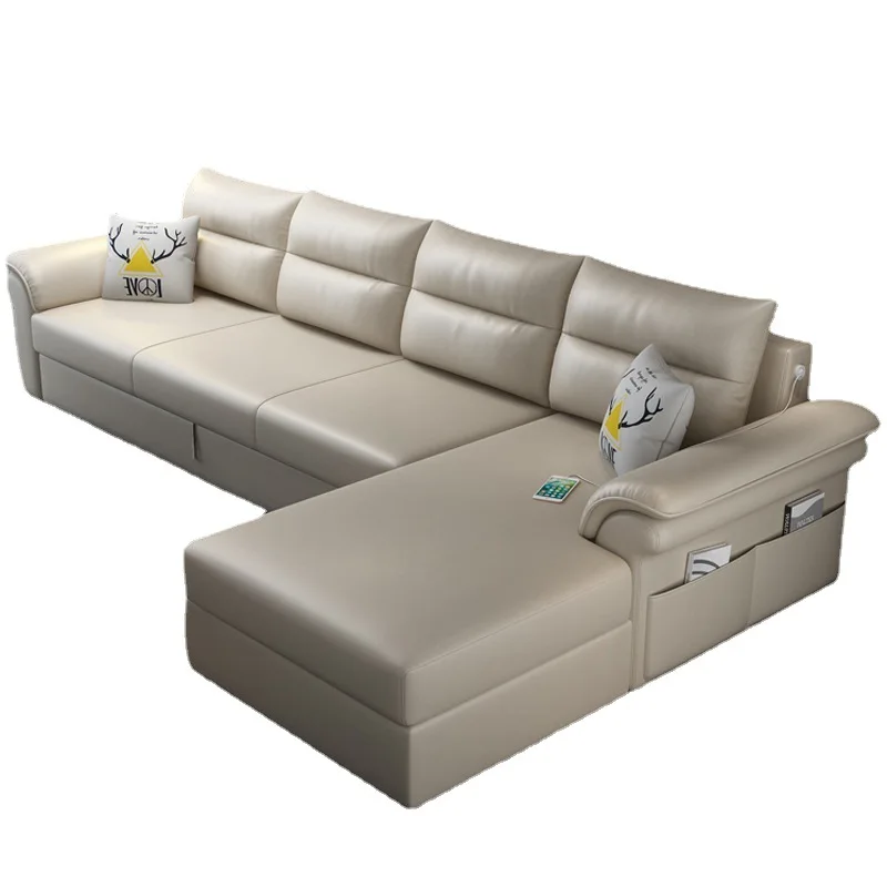 

Luxury modern style living room home furniture white recliner L-shaped sofa set