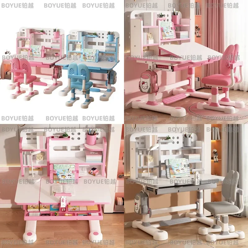 Adjustable Kids Study Desk and Chair Set Ergonomic Writing Table for Primary School Students Height Adjustable Learning view 2