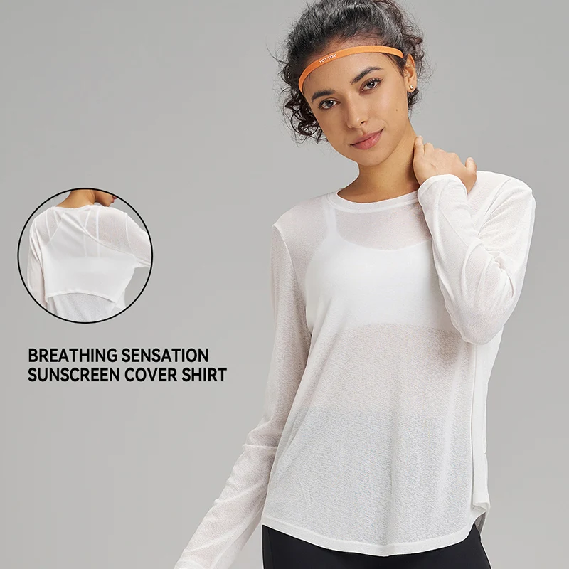Mesh Sports Coverall Long Sleeve Quick Dry T-Shirt Loose Fitness Apparel Breathable Plus Size Yoga Tops Women image 6