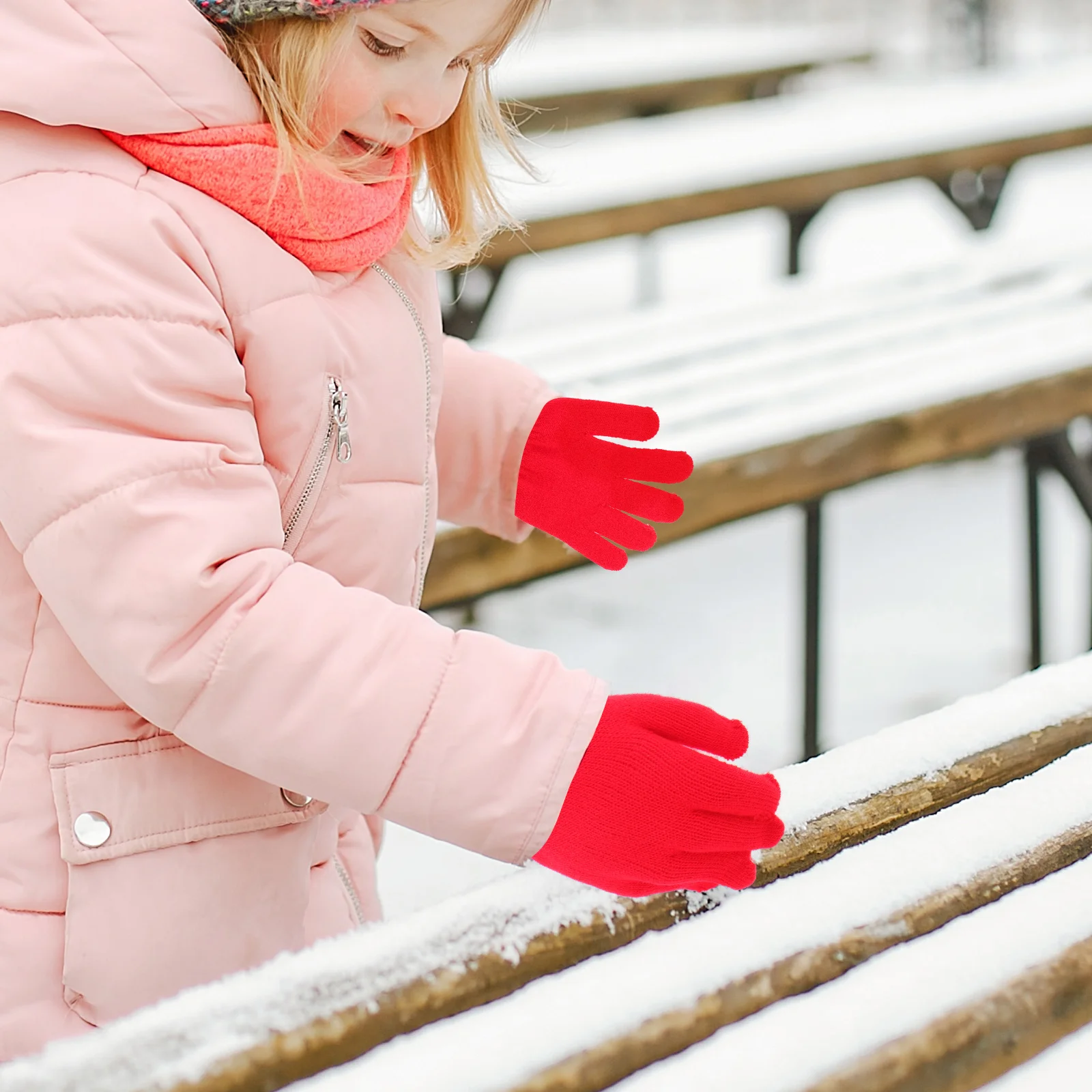 

'S Warm Winter Gloves Knitted Full Finger Five Finger Stretchy Lightweight Solid Color For 4-12 Years Old Red