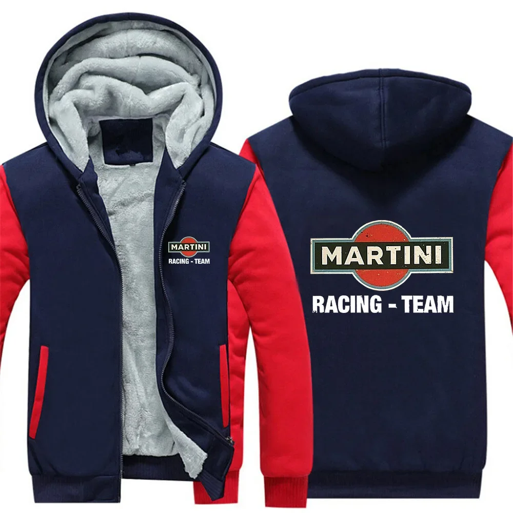 2024 Autumn Winter Men's Martini Racing Logo Print Outdoor Windproof Warm Fashion Splicing Long Sleeve Casual Thickened Hoodies