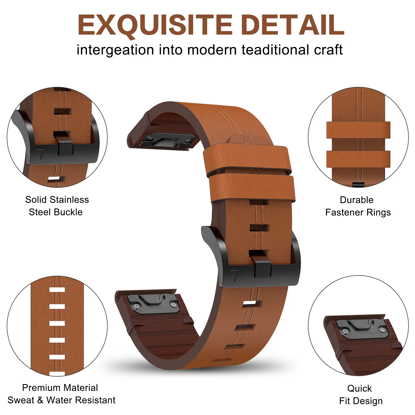 For Garmin Fenix 7 7X 7S 5 5X Plus 5S 6 6X Pro Smart Watch Leather Band Watchband Bracelet 20 22 26mm Quick Fit Wristband Strap