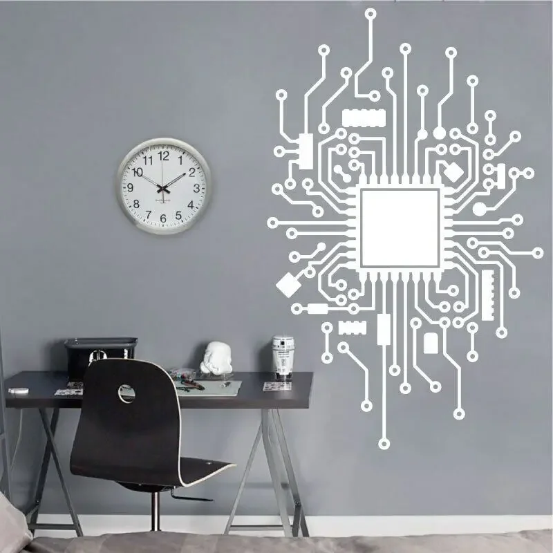 Circuit Board Wall Sticker IT Computer CPU Chip Game Technology Network Company Office Room Decorative Art Vinyl Decal B2