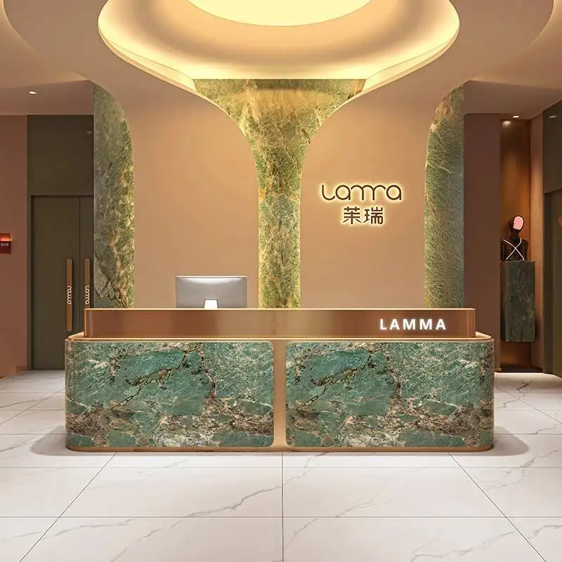 

Modern Green Front Desk Reception Checkout Counter Long Luxury Reception Desks Beauty Salon Mostrador De Tienda Office Furniture