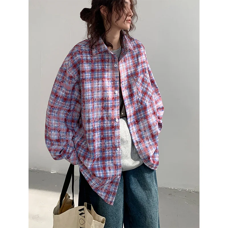 Men\'s Fashion Long Sleeve Brushed Check Shirts Men Blue Casual Slim Fit Button-down Plaid Oversized Shirts Male Plus Size