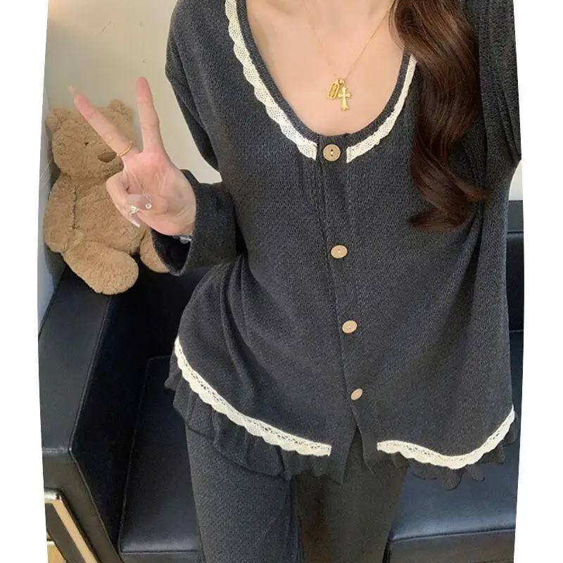 أزياء Homewear مثير بيجامة مجموعة الملابس النسائية الاتجاه 2025 سيدة مجموعات رياضية امرأة سترة مطابقة محبوك دعوى الإصدارات #1