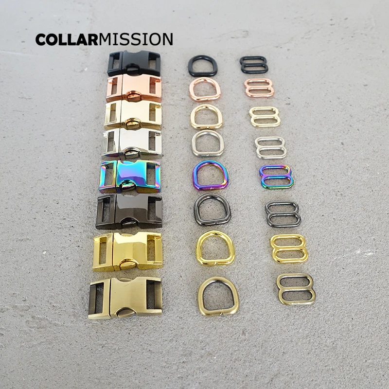 

50pcs/lot 15mm Beautiful(metal buckle+adjust buckle+D ring)for garment luggage backpack dog collar DIY accessory 8 Colours