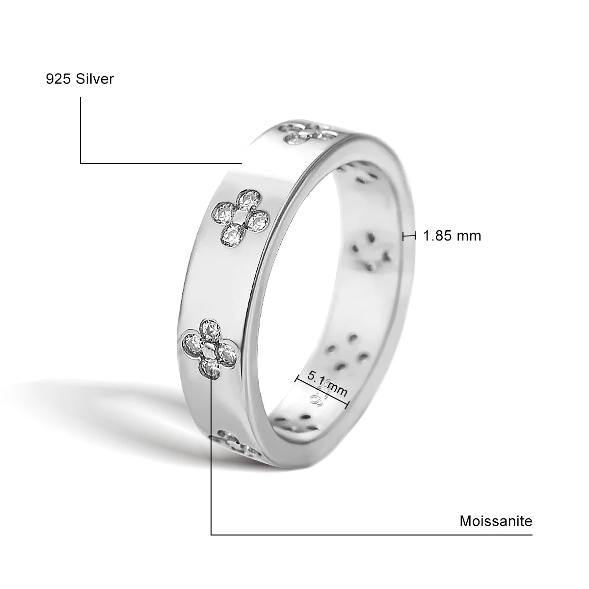 Großhandel 18K vergoldete 925 Sterling Silber Ringe für Frauen, vierblättriges Kleeblatt Moissanit minimalistischer Verlobungs- und Versprechensring – Detail 1