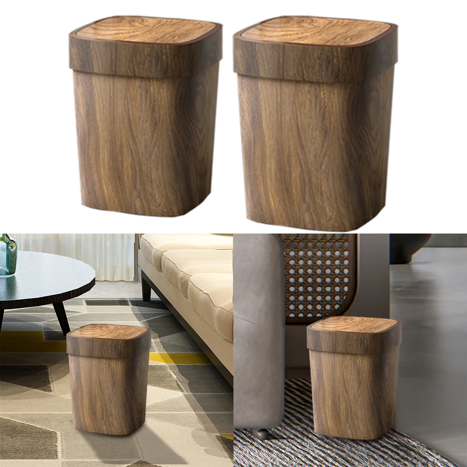 Imitation Wood Trash Can Waste Bin Multipurpose Compact Garbage Bin Rubbish Bin for Kitchen Study Room Bedroom Bathroom Home