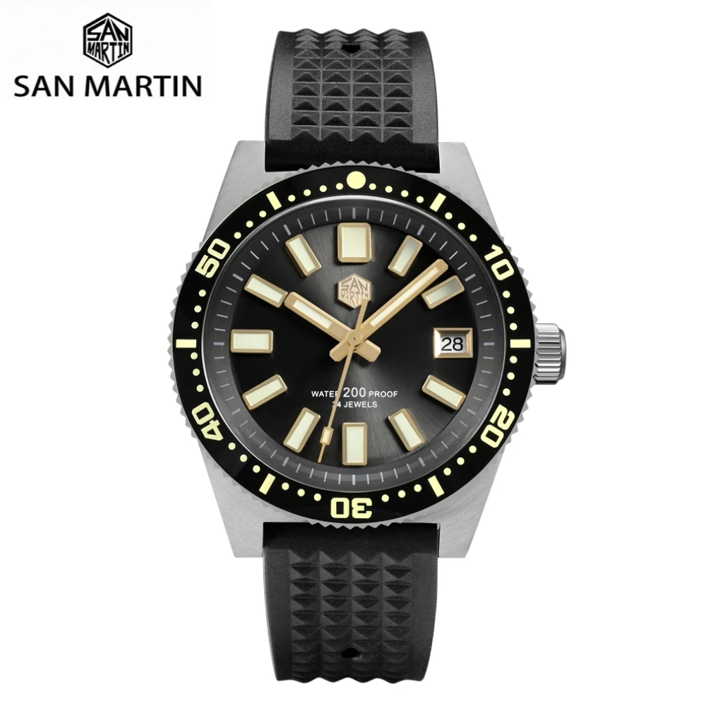 San Martin 40mm NH35 Men Diver Watch 62mas Week Date Window 3D Printing Full C3 Lume Surfing Dial Gilt Indices 20Bar SN0007 V3