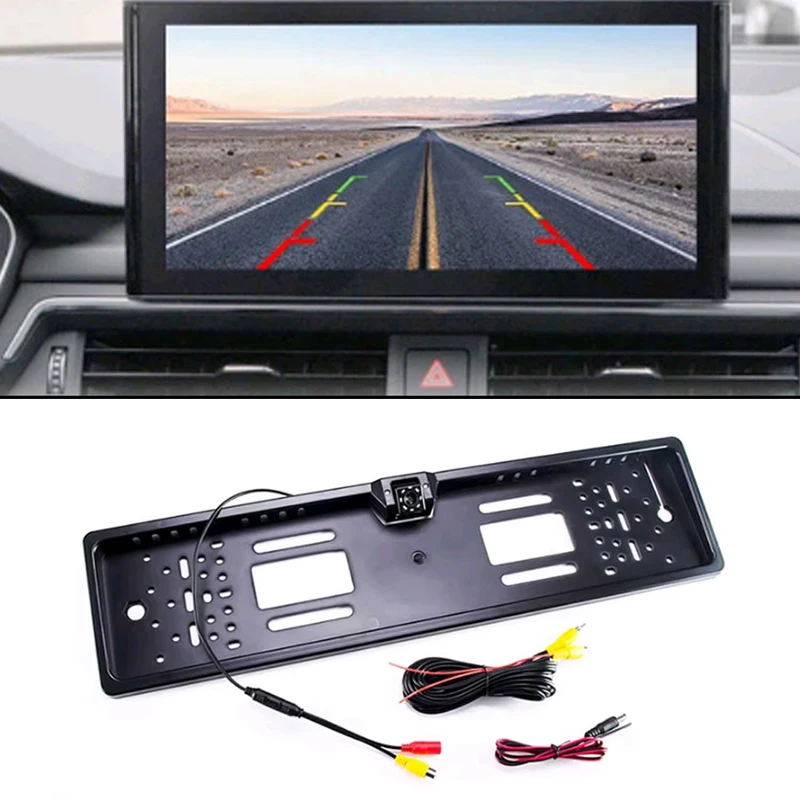 1 Set Car Rear View Camera EU European License Plate Frame Waterproof Night Vision Reverse Backup Camera 8 LED Light for Car