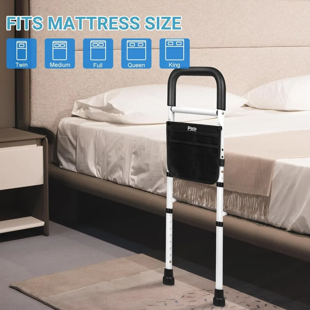 Bed Rails for Elderly Adults, Adjustable Bed Assist Rails for Seniors, Bed Side Rails with Support Legs and Storage Pocket
