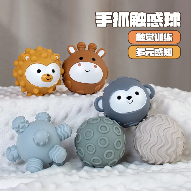 ของเล่นลูกบอลจับถนัดมือสำหรับเด็กทารกและเด็กเล็ก ทำจากพลาสติกนิ่ม รูปทรงสี่เหลี่ยม วงกลม สามารถซ้อนกันได้ ของเล่นบีบและสัมผัส