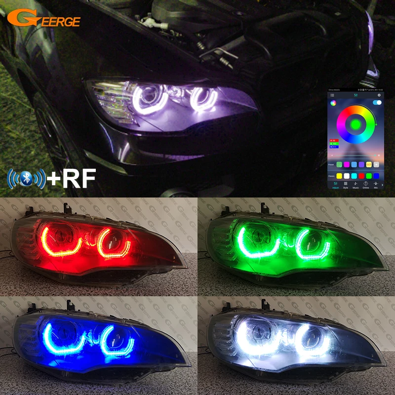 For BMW X6 E71 E72 X6M 2008-2014 RF Remote Bluetooth APP Ultra Bright Multi Color DTM M4 Style RGB LED Angel Eyes Halo Rings Kit