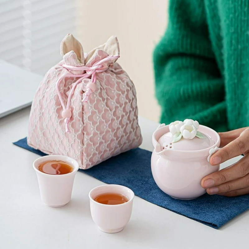 

Kung Fu Tea Set Pink Flower Portable Tea Set Creative Ceramic Household Tea Bowl Kung Fu Teaware Infuser Accessories Gift New