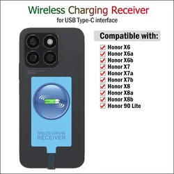 Wireless Charging Receiver for Honor 90 Lite / Honor X6 X6a X6b X7 X7a X7b X8 X8a X8b USB Type-C Charger Adapter
