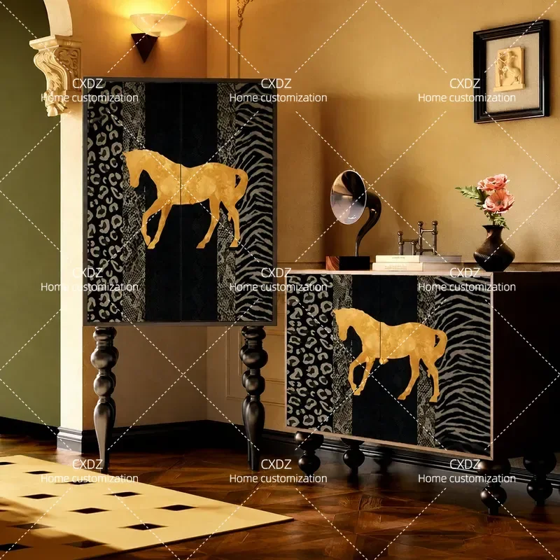 American Retro Solid Wood Tall Cabinet Living Room Dining Sideboard Bedroom Aisle Storage Vertical Cupboard No Assembly