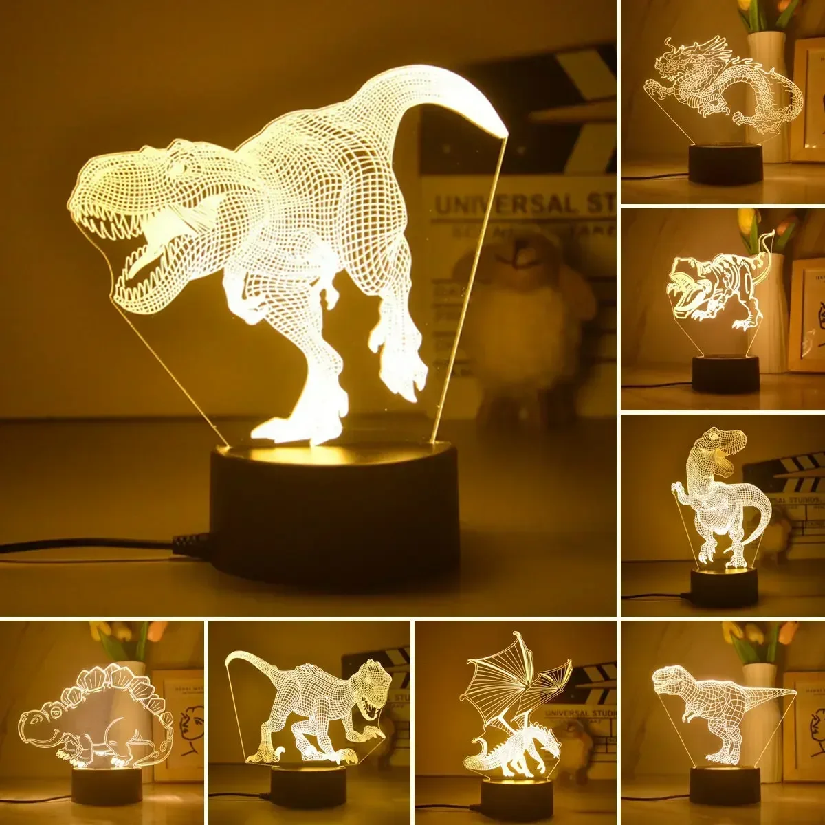 New Dinosaur Night Light 3D Lamp Kids LED Dino Lamp Lovely USB Acrylic Glasses Table Nightlight for Lamp Bedroom Decor Children