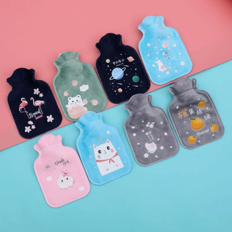 1pc Tummy Warmers Hot Water Bottle Rubber Bag Cute Cartoon Warm Relaxing Safe Heat Cold Large Plush Cloth Hot Water Bag