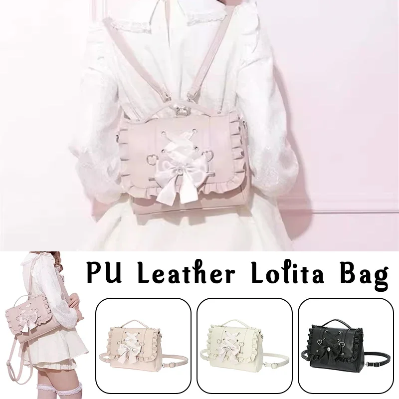 

Lolita Style Cute Bow Handbag & Student Backpack Set - Adjustable Shoulder Strap Crossbody Bag for Women Daily Outdoor