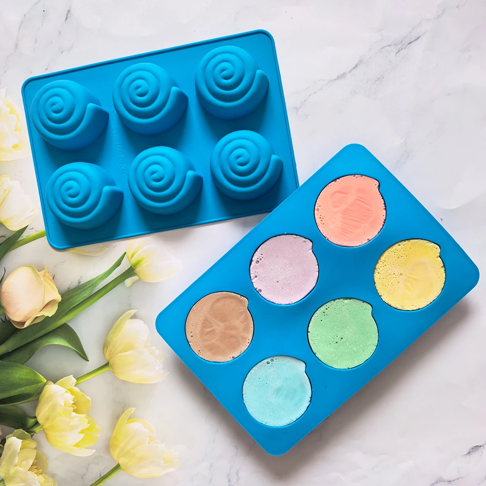 قالب سيليكون للكعك على شكل حلزون كبير مكون من 6 تجويف لخبز كعك موس، قالب حلوى فرنسي كريمي الشوكولاتة ثلاثي الأبعاد