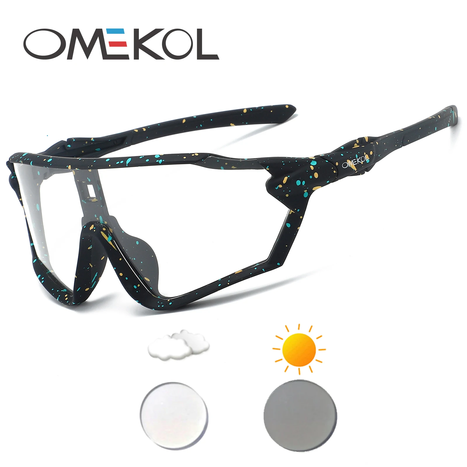 OMEKOL Brand New Photochromic Cycling Sunglasses Men Women Outdoor Sports Mountain Bike Bicycle Eyewear MTB Baseball Glasses