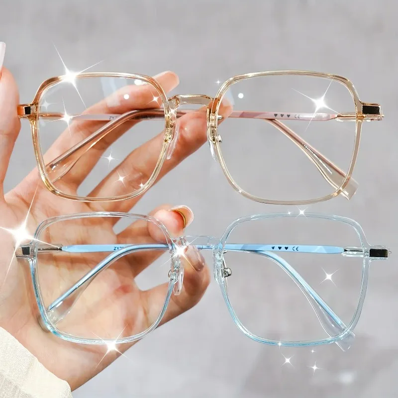 2-teiliges, modisches, quadratisches Brillen-Set mit transparenten Gläsern zum Schutz vor Blaulichtschäden durch Elektronik